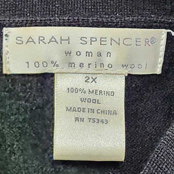 Sarah Spencer Sweater Womens 2X Gray Merino Wool V Neck 3/4 Sleeve Knit - Picture 10 of 11